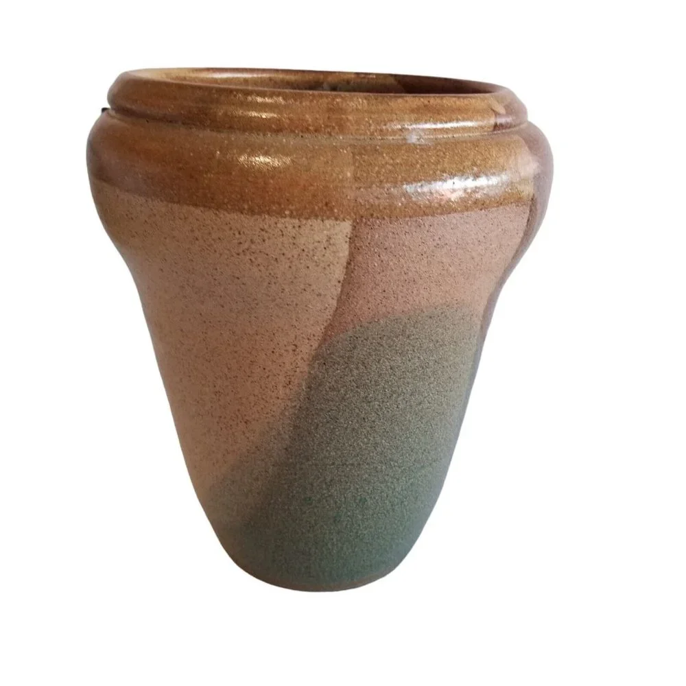 Vintage Studio Pottery Vase Pot Planter Dipped Layered Glaze Signed Decorative